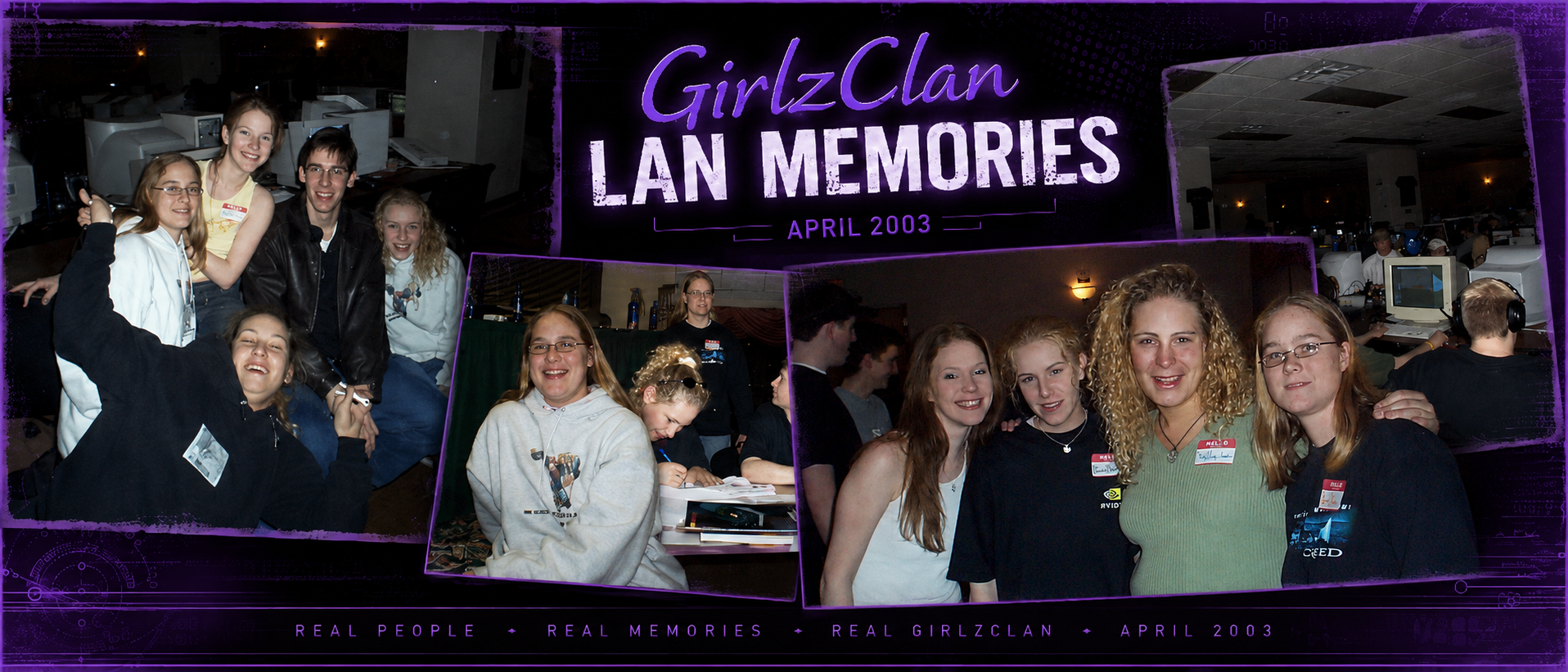 Collage of GirlzClan members and other gamers together at the April 2003 LanTactics event in Chicago