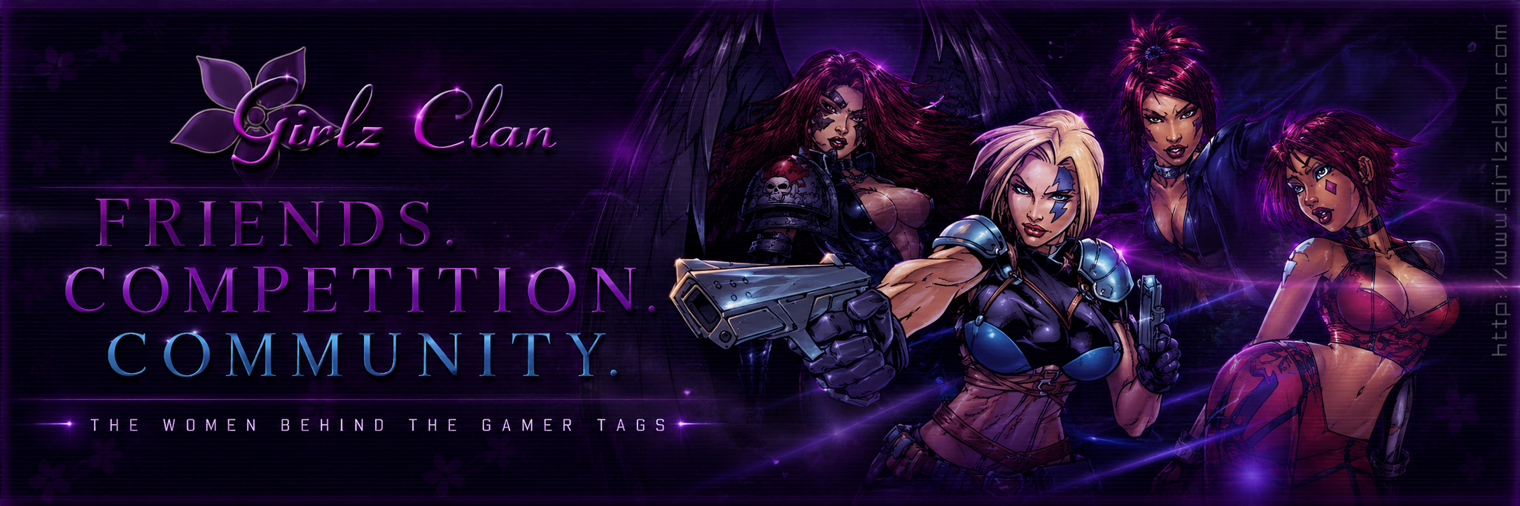 GirlzClan artwork reading Friends, Competition, Community—The Women Behind the Gamer Tags