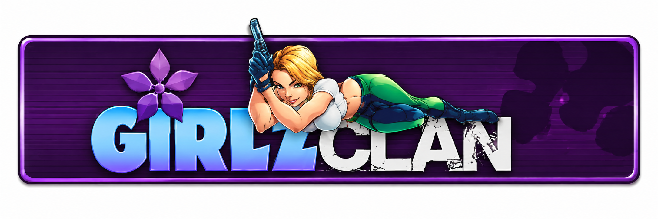 Purple GirlzClan artwork featuring the clan name and an illustrated female gamer