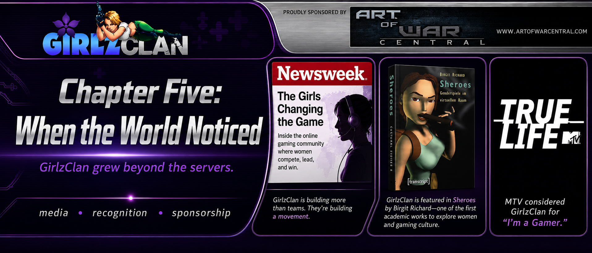 A vintage GirlzClan feature highlighting women competing in online gaming.