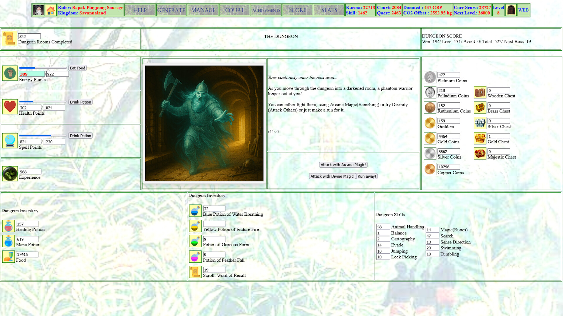 Karma Kingdom gameplay showing a fantasy kingdom map with resource panels