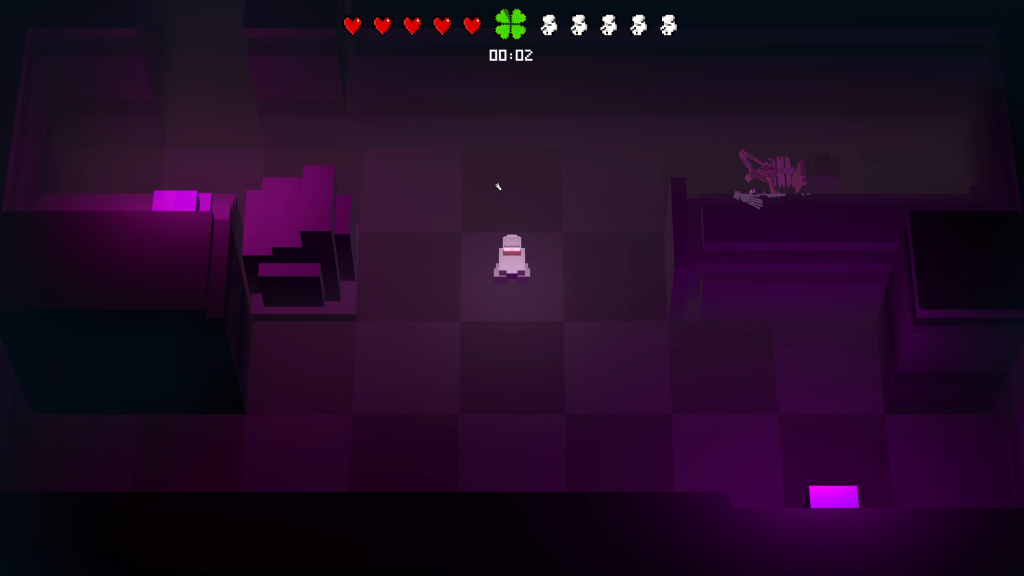 Rabbit in Dungeon gameplay showing the rabbit exploring a dark purple dungeon